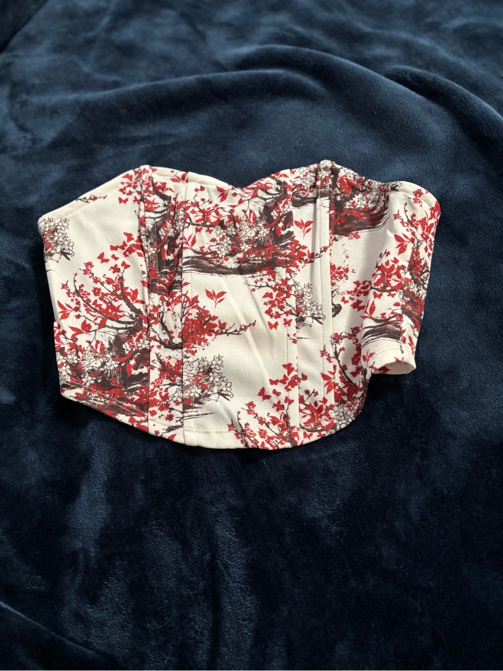 Red Floral Strapless Corset Crop Top